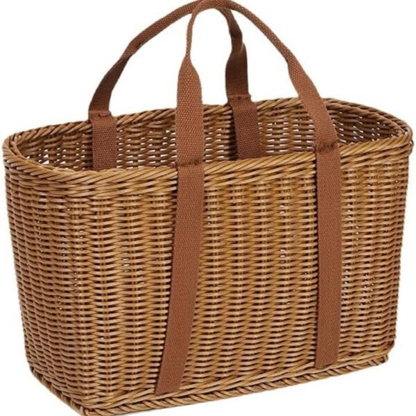 Wicker Shopping Basket with Handles, Reusable Market Storage Tote