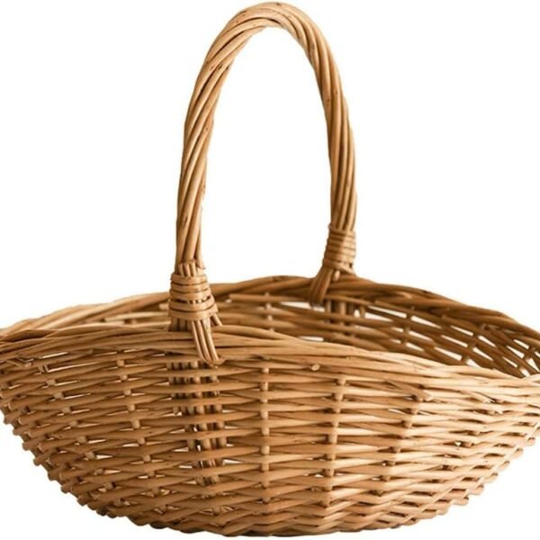 Large Natural Woven Willow Picnic Basket with Handle, 15 7" x 13 4" x 12 5"