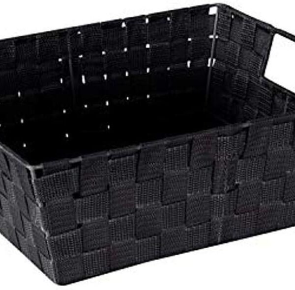 Large Woven Storage Tote with Built In Handles, Black