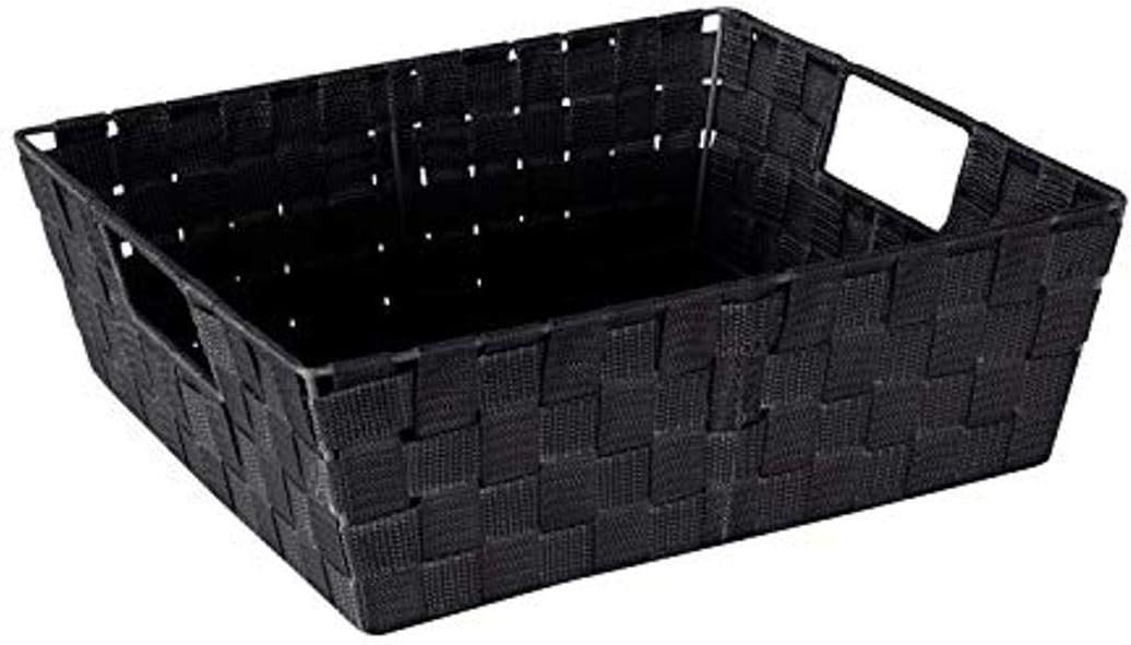 Large Woven Storage Tote with Built In Handles, Black