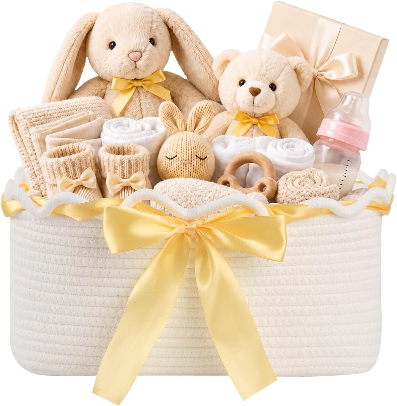 Empty Woven Gift Basket with Gift Bag and Ribbon