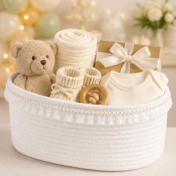 Empty Woven Gift Basket, 12" x 8" x 5", Pearl White