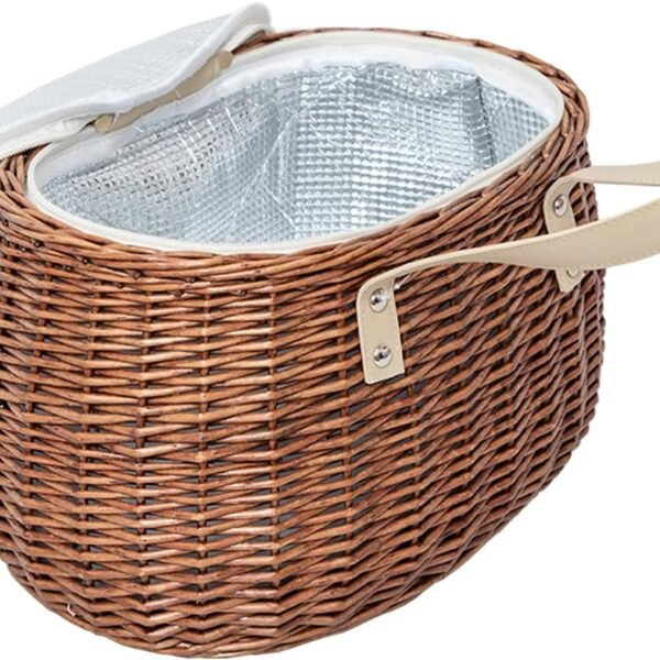 Insulated Wicker Picnic Basket with Lid and Cooler Compartment