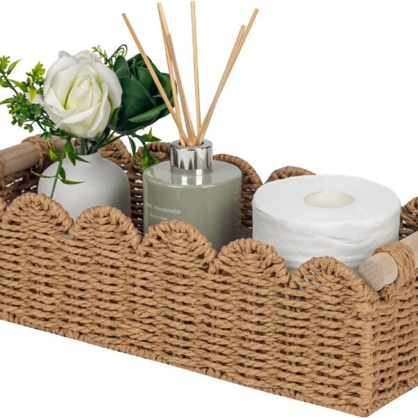 Scalloped Toilet Paper Storage Basket with Handle