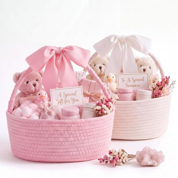 Baby Gift Baskets with Bows, Set of 2, 12" x 8" x 5"