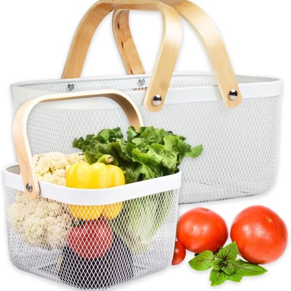 Picnic and Garden Harvest Baskets with Foldable Handles, Set of 2