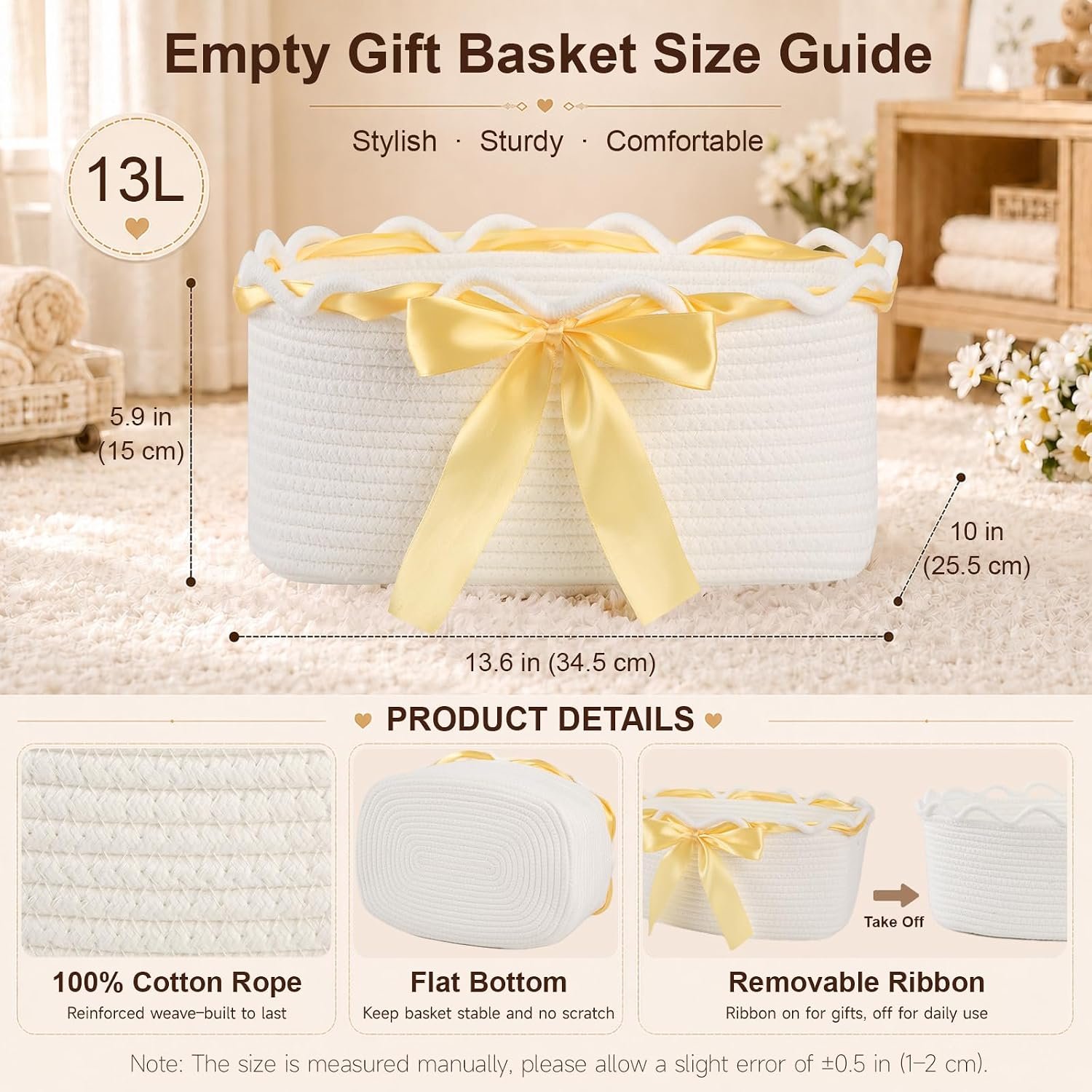 Empty Woven Gift Basket with Gift Bag and Ribbon Image 2