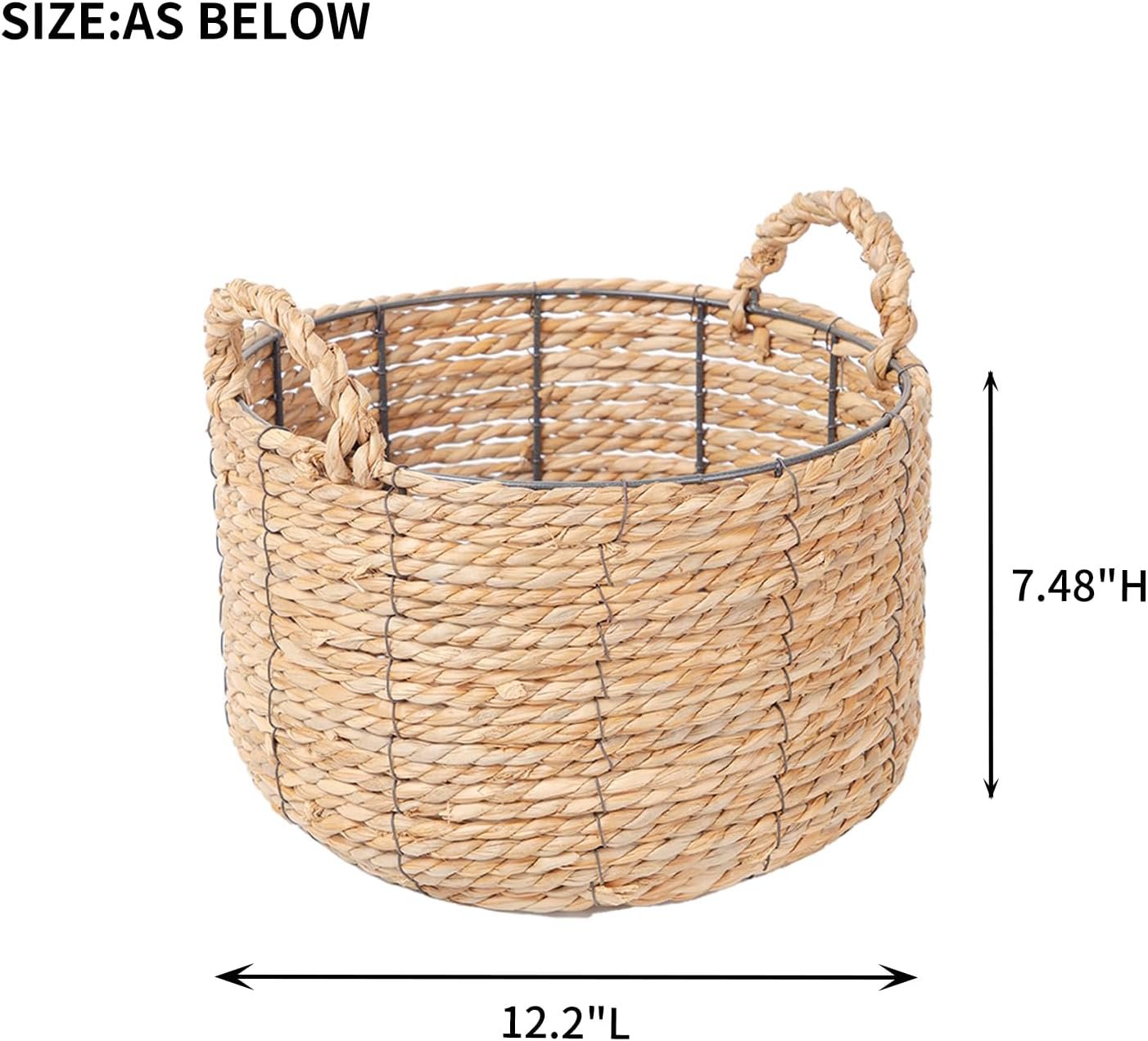 Round Woven Storage Basket with Handles, 12" x 7" Image 2