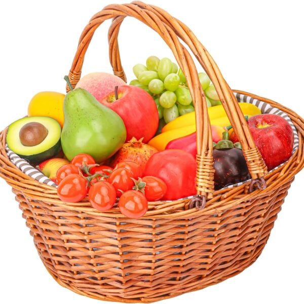 Large Wicker Picnic Basket with Folding Handles and Lining