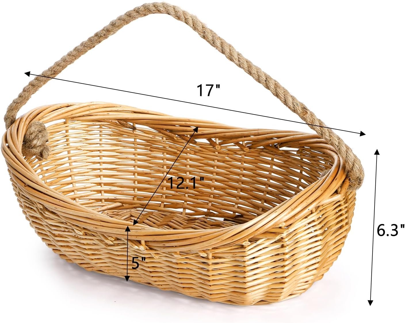 Large Wicker Garden Harvest Basket with Rope Handle Image 2