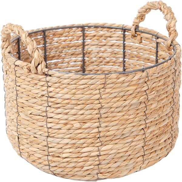 Round Woven Storage Basket with Handles, 12" x 7"