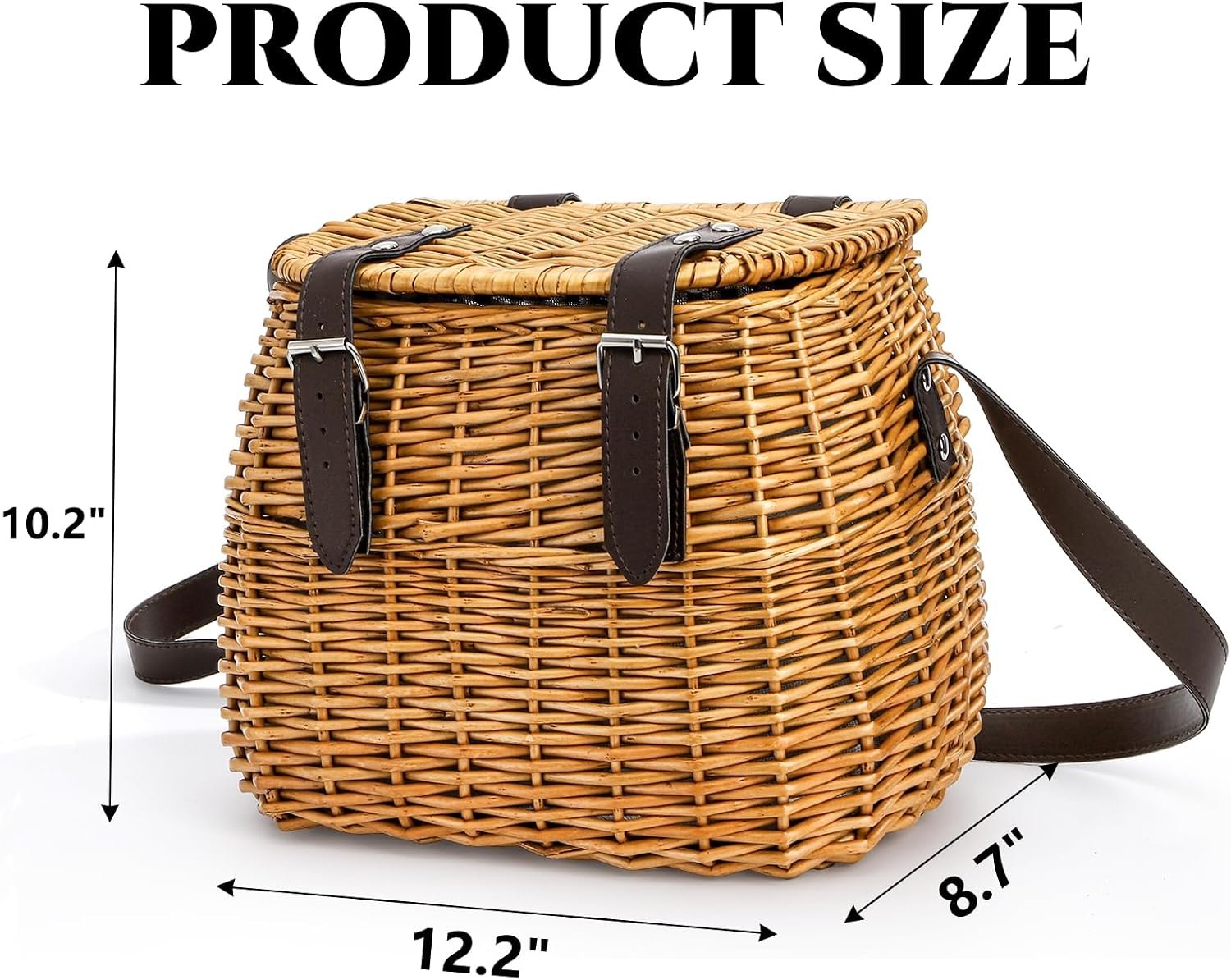 Wicker Picnic Basket with Lid, Lining and Shoulder Strap Image 2