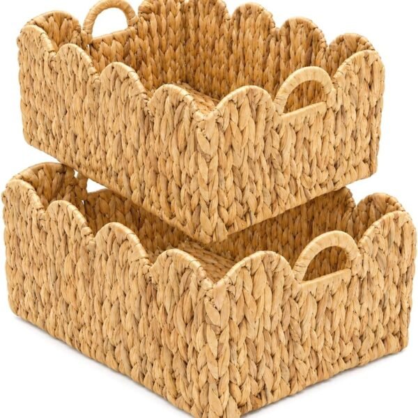 Scalloped Wicker Storage Baskets with Handles, 2 Pack