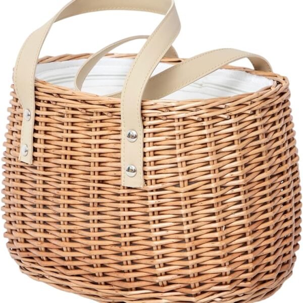 Insulated Wicker Picnic Basket with Zippered Canvas Lining