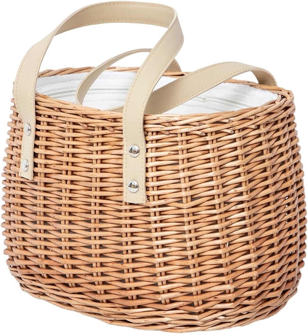 Insulated Wicker Picnic Basket with Zippered Canvas Lining