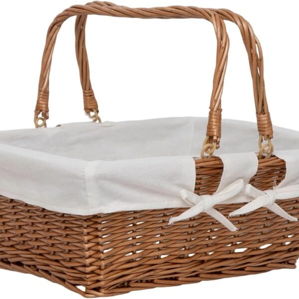 Rectangular Wicker Storage Basket with Handle and Removable Liner
