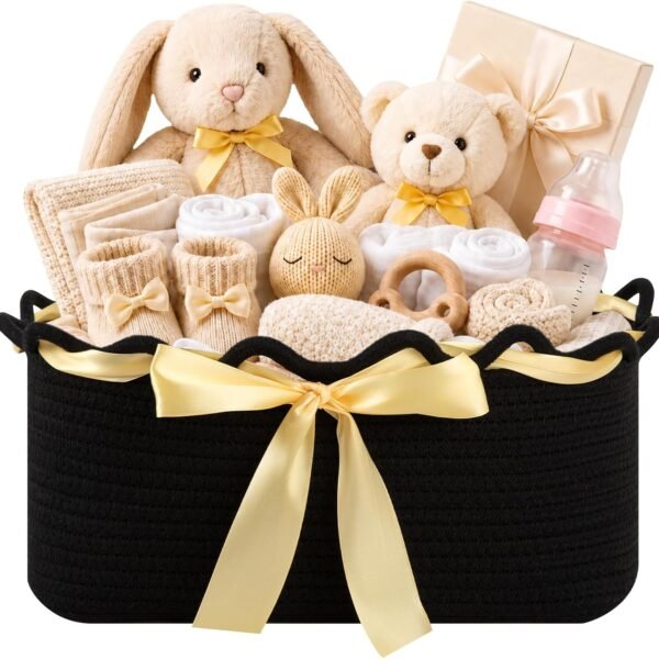 Empty Woven Gift Basket with Gift Bag and Ribbon