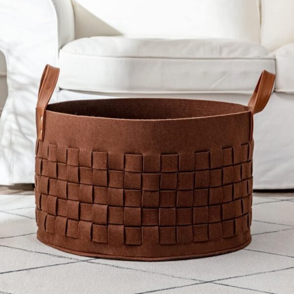 Large Round Felt Laundry and Blanket Storage Basket with Handle