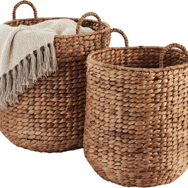 Round Nesting Woven Storage Baskets with Handles, Set of 2