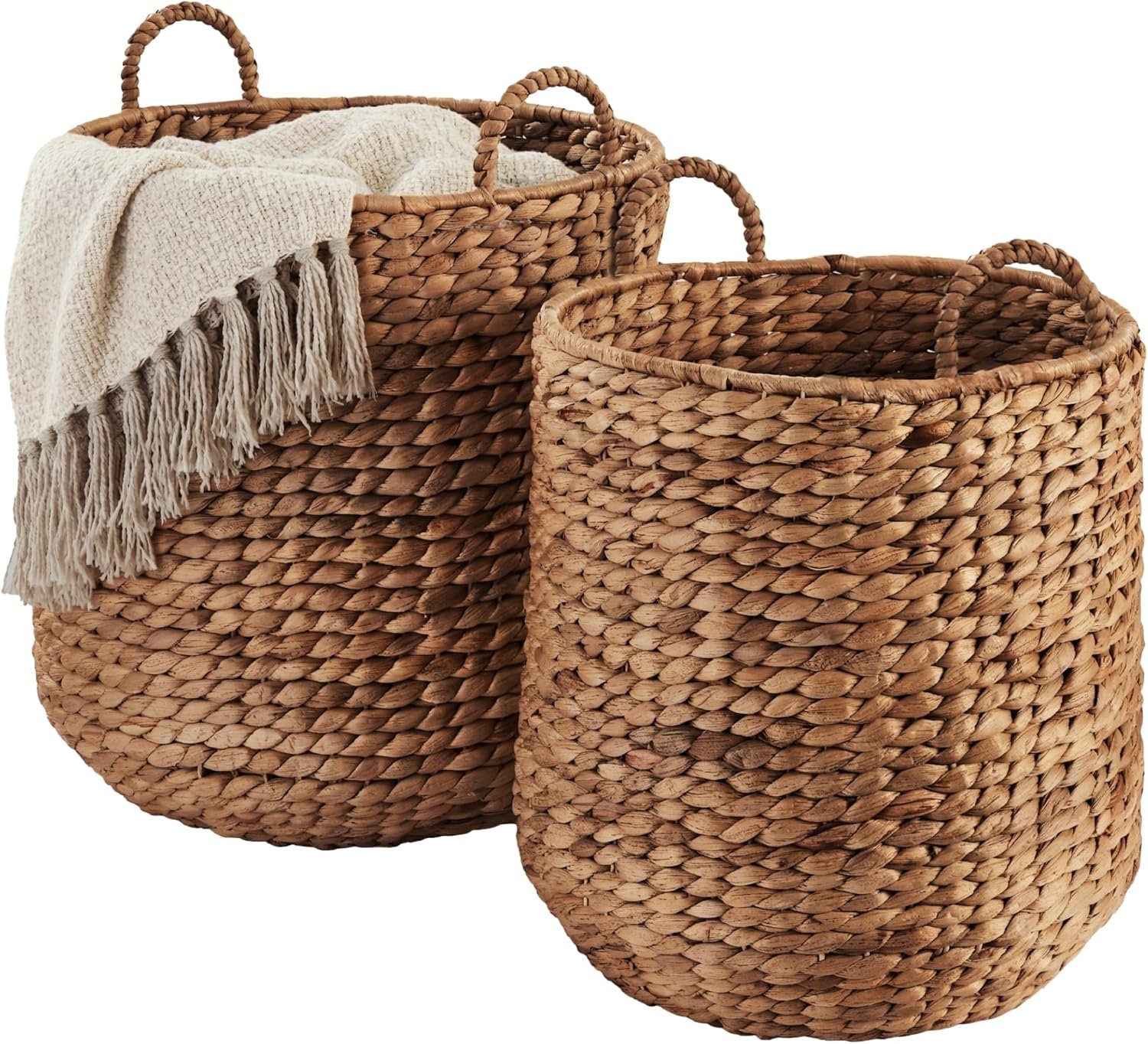 Round Nesting Woven Storage Baskets with Handles, Set of 2