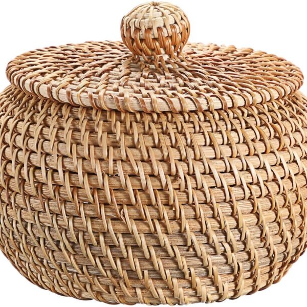 Round Woven Storage Basket with Lid