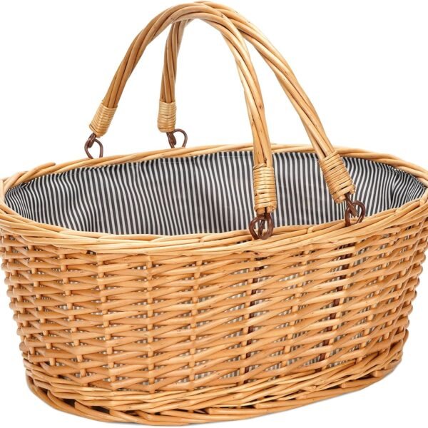 Large Empty Wicker Basket with Handle, 16", Grey