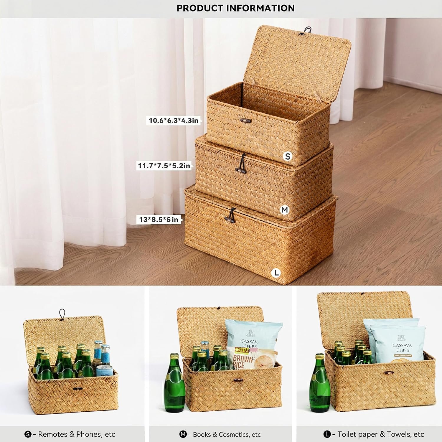 Wicker Storage Baskets with Lids, Set of 3 Image 2