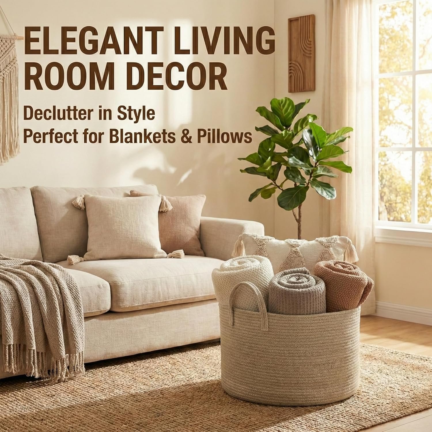 Extra Large 65L Cotton Rope Blanket Storage Basket Image 2