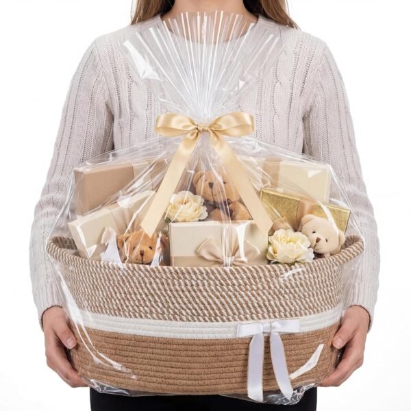 Large Woven Gift Basket with Bag and Ribbon, 17" x 13" x 7 6"