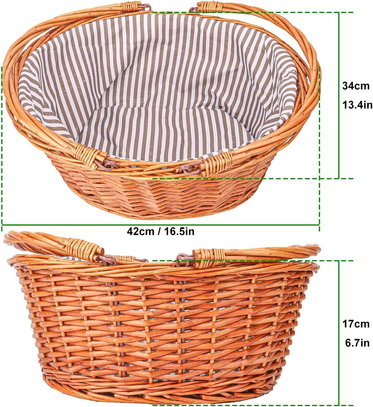 Large Wicker Picnic Basket with Folding Handles and Lining Image 2