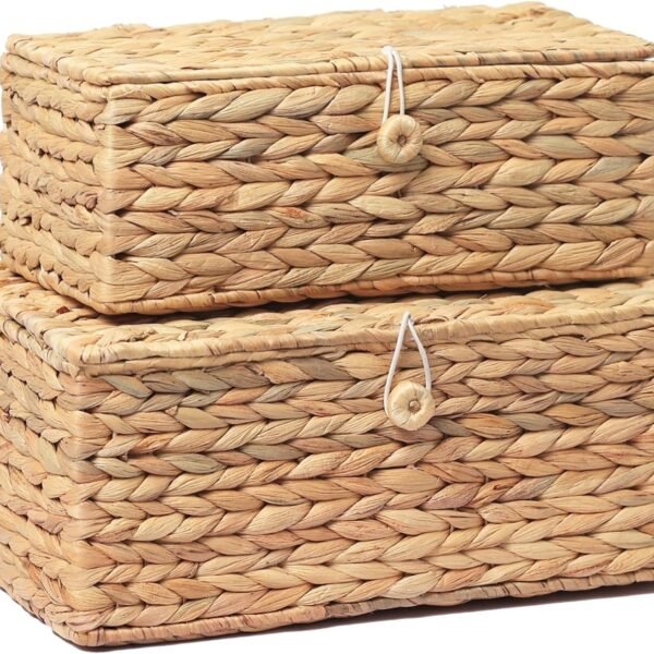 Rectangular Woven Storage Bins with Lids, Set of 2