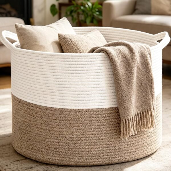 Large 65L Woven Cotton Rope Laundry Basket