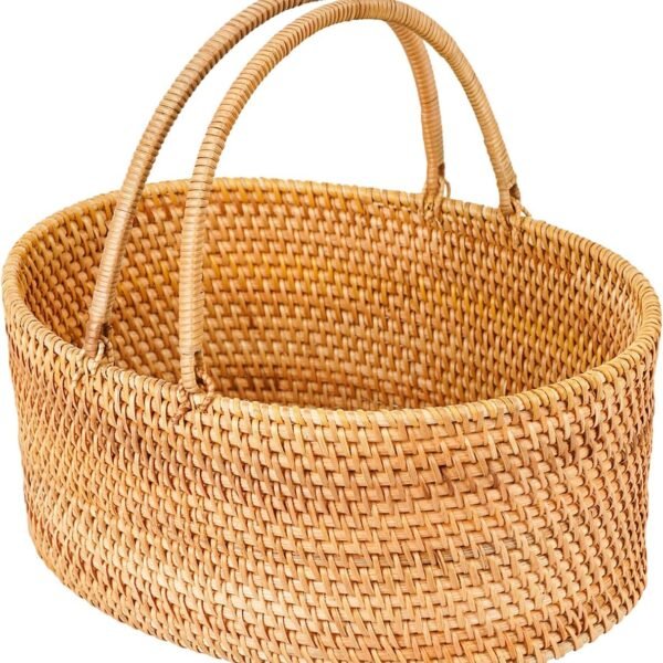 Rattan Picnic Basket with Handle, 12 6" x 9" x 5"