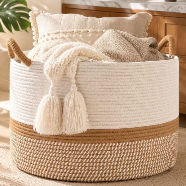 Large Blanket Storage Basket with Handles