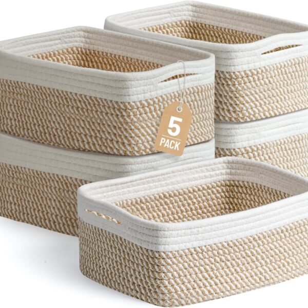 Small Woven Storage Baskets for Shelves, Set of 5