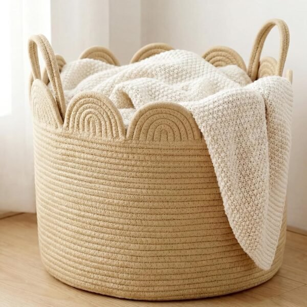 Large Round Woven Storage Basket, 16" x 16" x 14"
