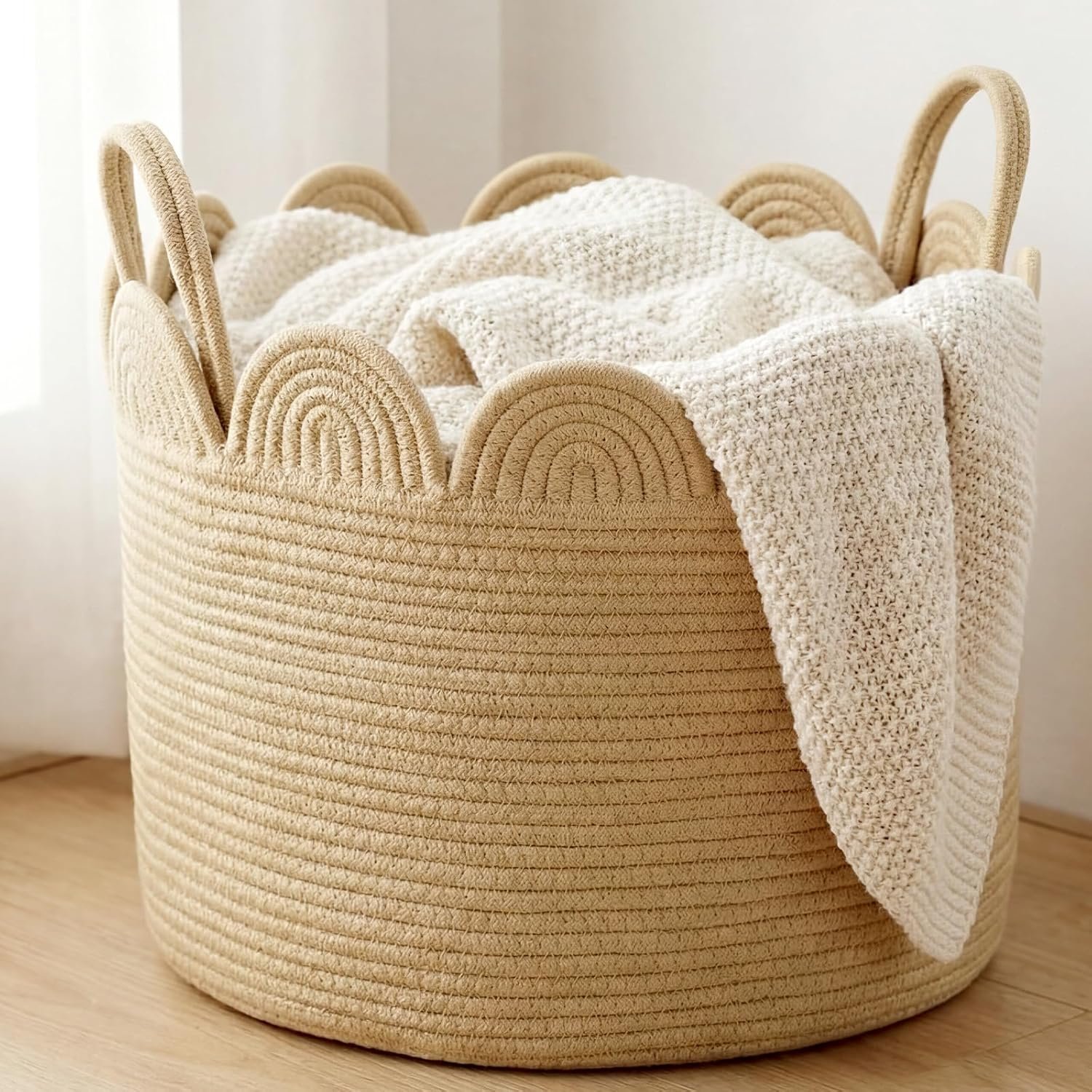 Large Round Woven Storage Basket, 16" x 16" x 14"