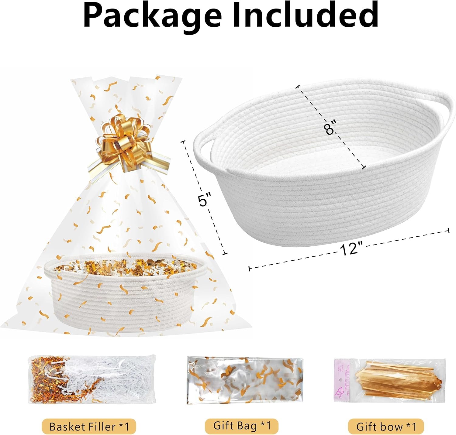 Small Woven Gift Basket Set with Filler, Bow and Bag, 12" x 8" x 5" Image 2