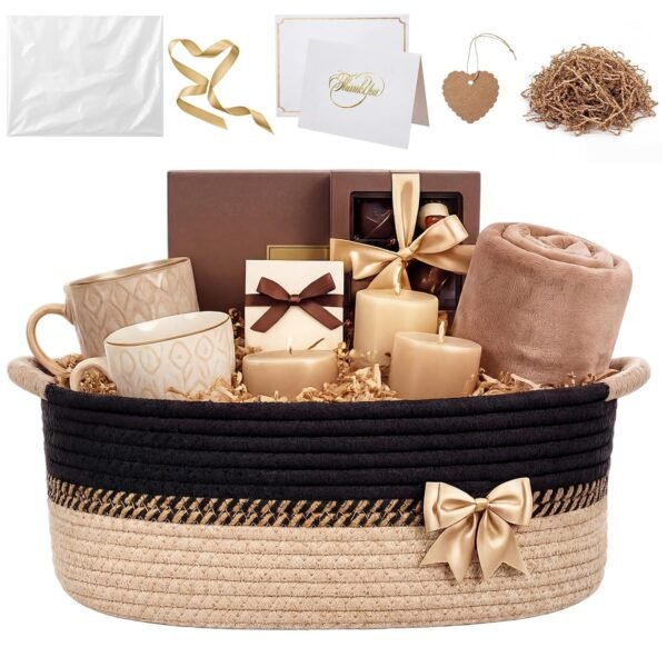 Large Woven Empty Gift Basket with Bag, Ribbon and Filler, 14" x 10" x 5 5"