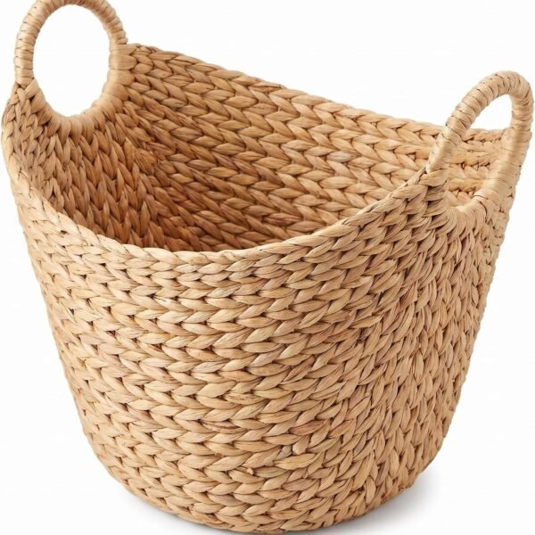 Extra Large Water Hyacinth Storage Basket with Handles and Steel Frame, Natural