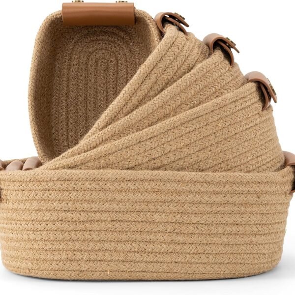 Jute Rope Storage Baskets for Shelves, Set of 5