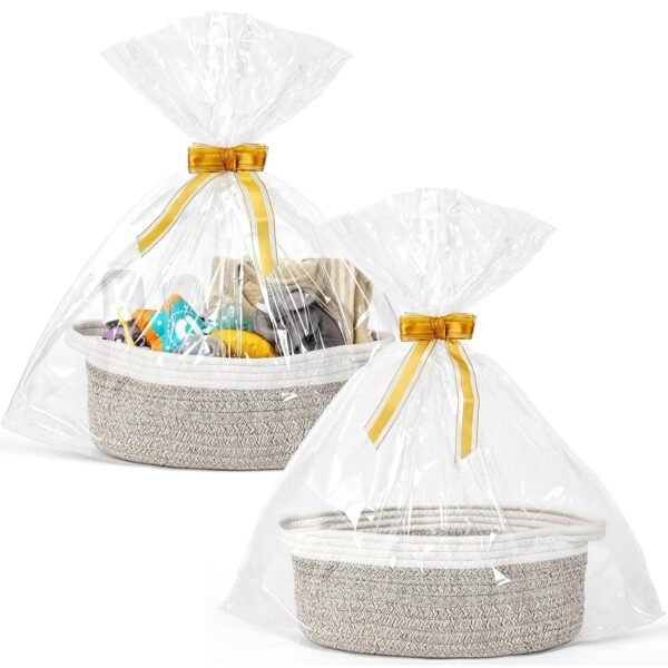 Small Woven Gift Baskets with Bags and Ribbons, Set of 2