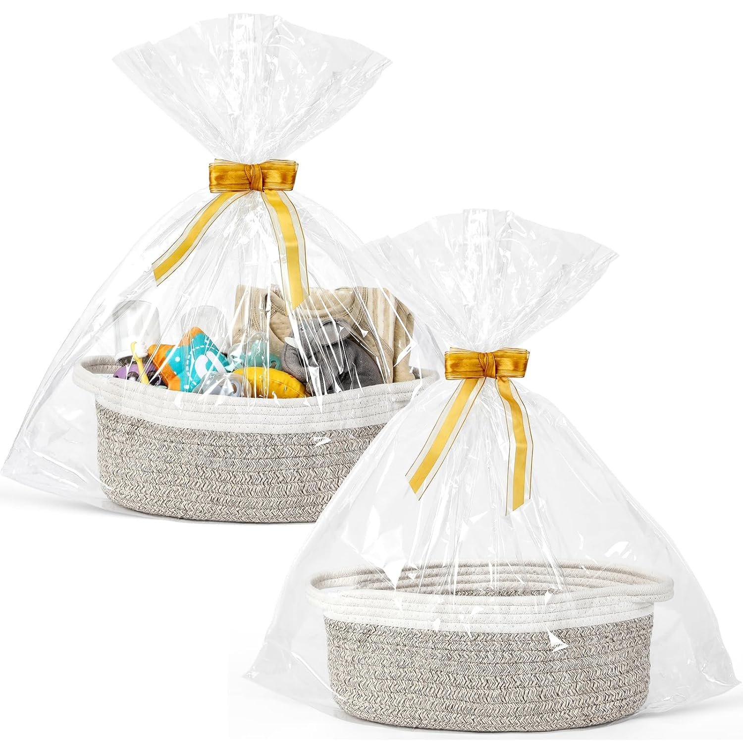 Small Woven Gift Baskets with Bags and Ribbons, Set of 2