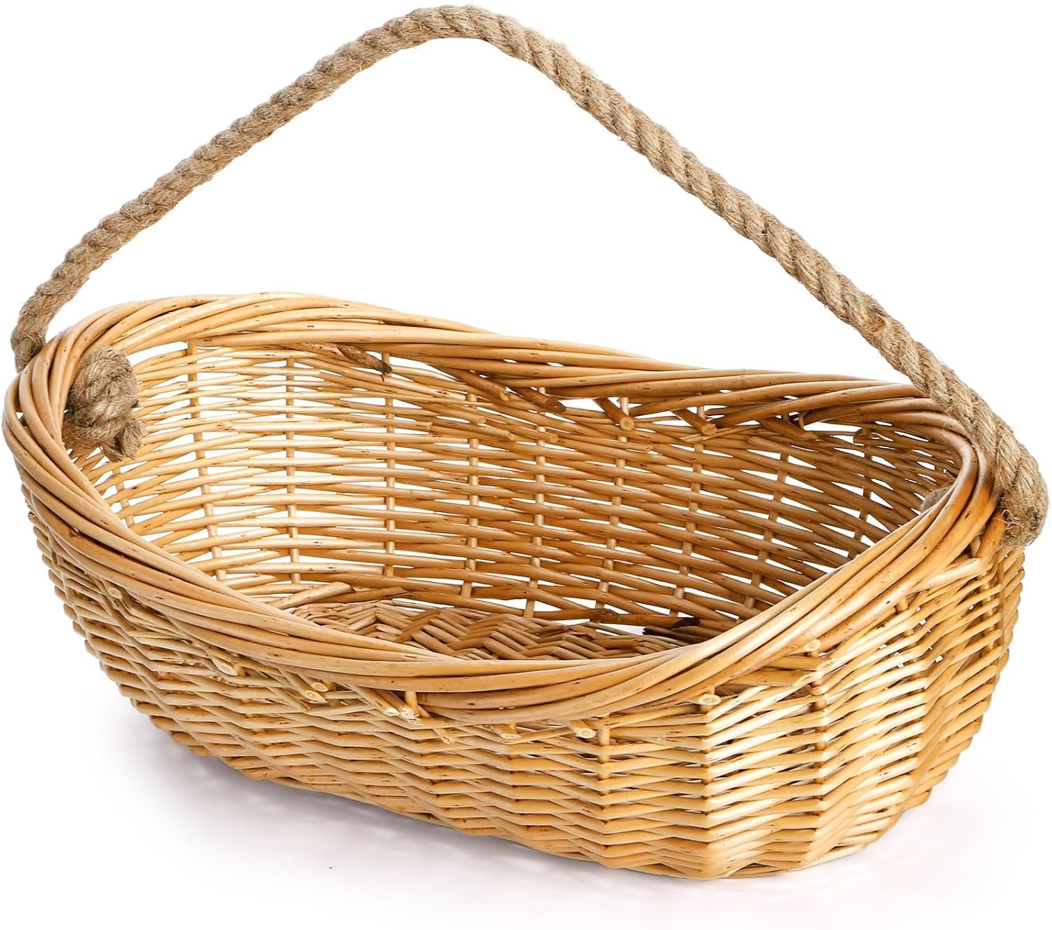 Large Wicker Garden Harvest Basket with Rope Handle