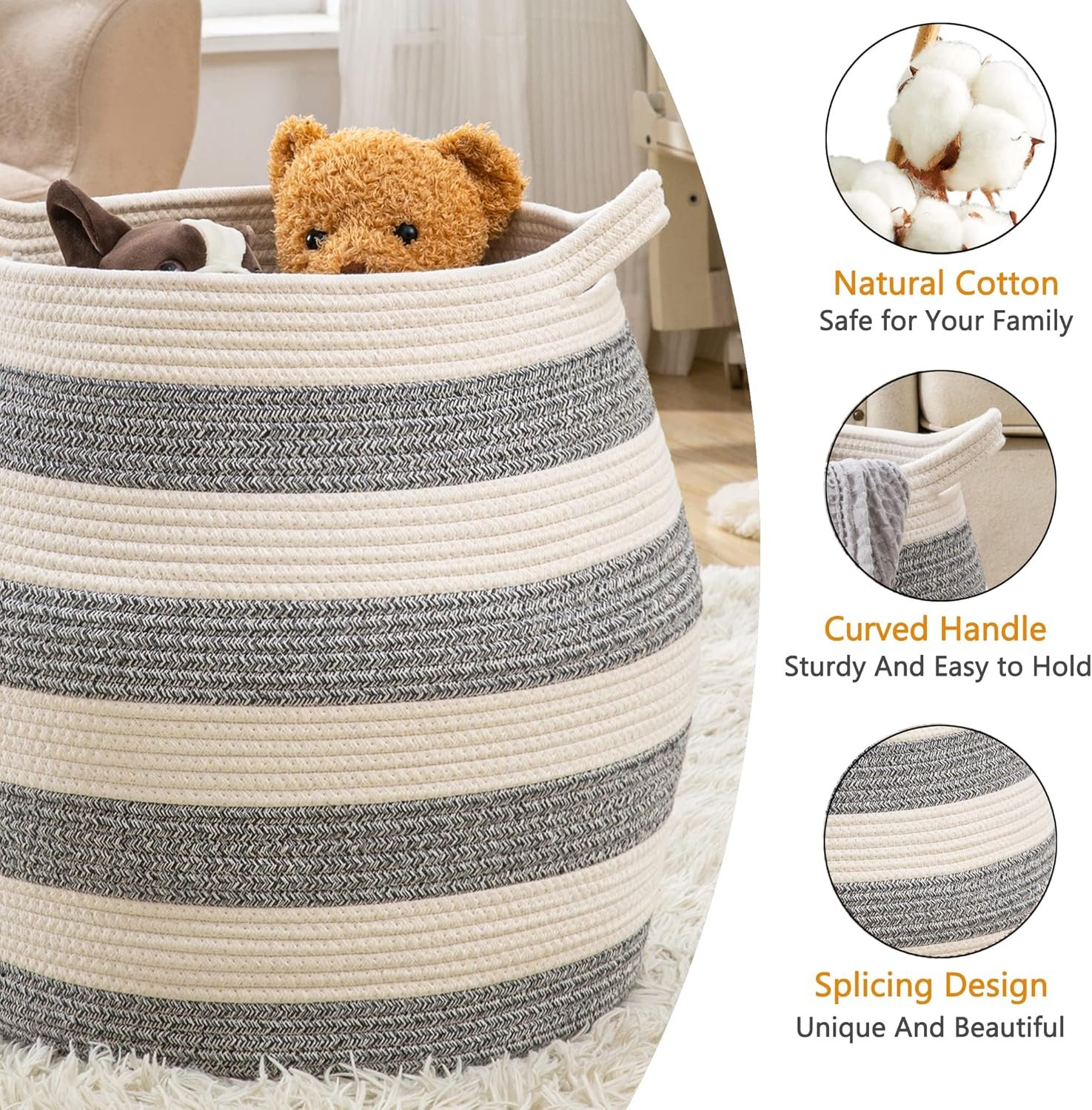 Large 17" Cotton Rope Laundry and Storage Basket Image 2