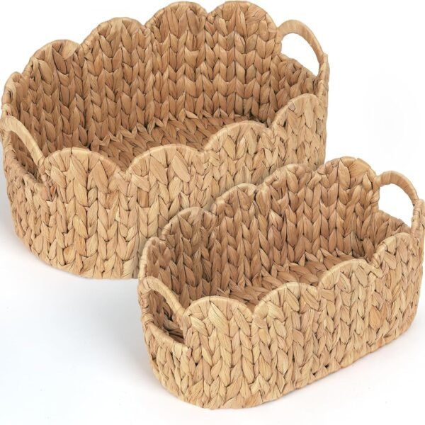Scalloped Woven Storage Baskets with Handles, Set of 2
